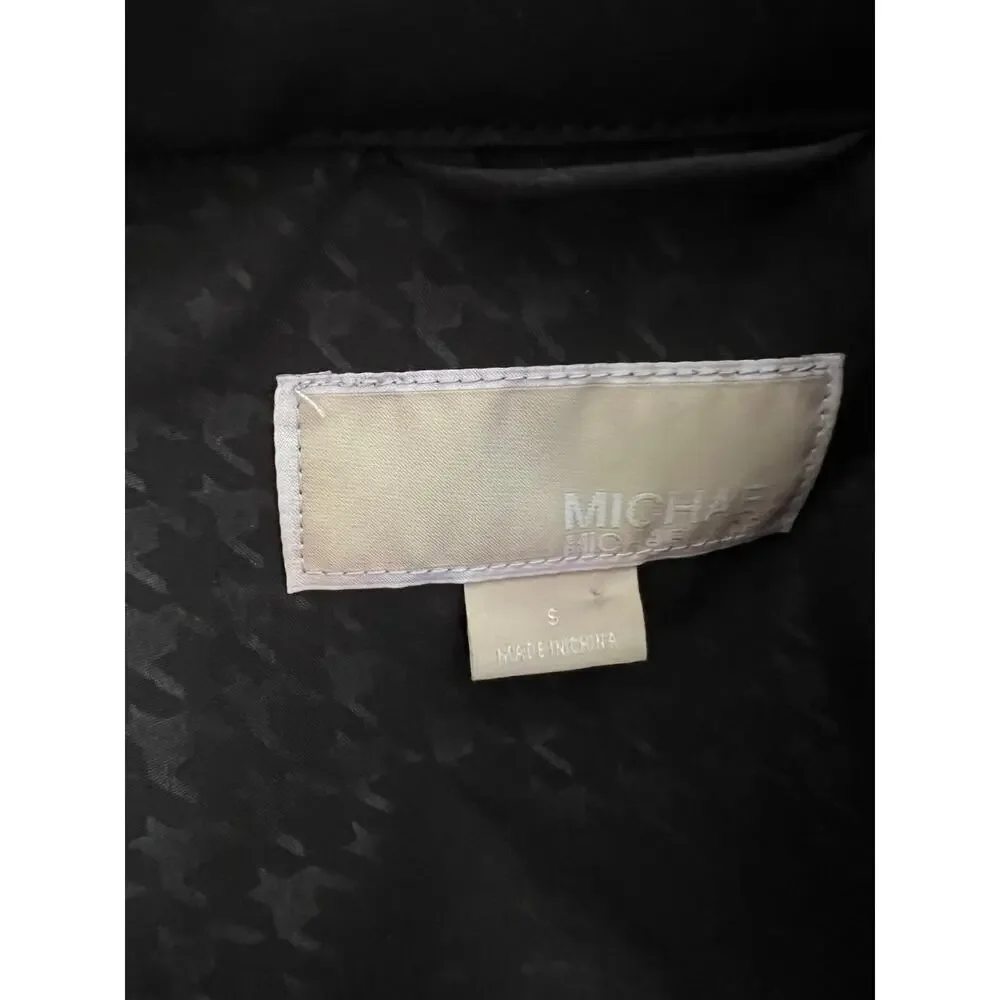 Michael Kors Weatherproof Belted Jacket Black Houndstooth Print S